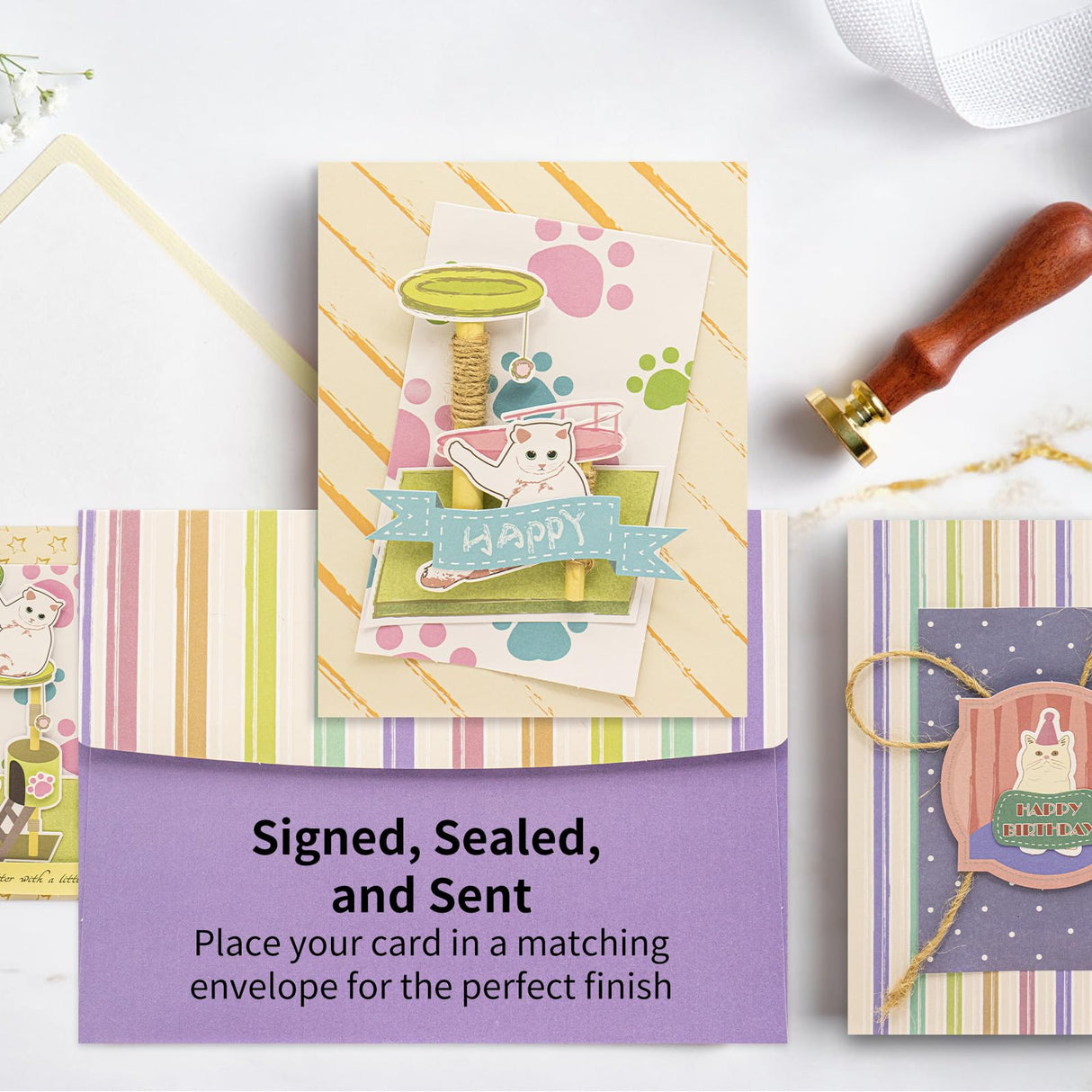 CREATIVETREES DIY Card Making Kit for Adults Cute cat-Themed & Thank You Cards with Envelopes for Birthdays, Weddings, Teachers, Parents, and Gift Giving (9 Sets) CREATIVETREES