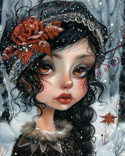 Cute Girl in the Snow Paint by Number Kits 16 x 20 inch Canvas Vintage Winter Doll Girl Glamorous Portrait DIY Painting for Kids Students Adults Beginner with Brushes Acrylic Pigment(without Frame)