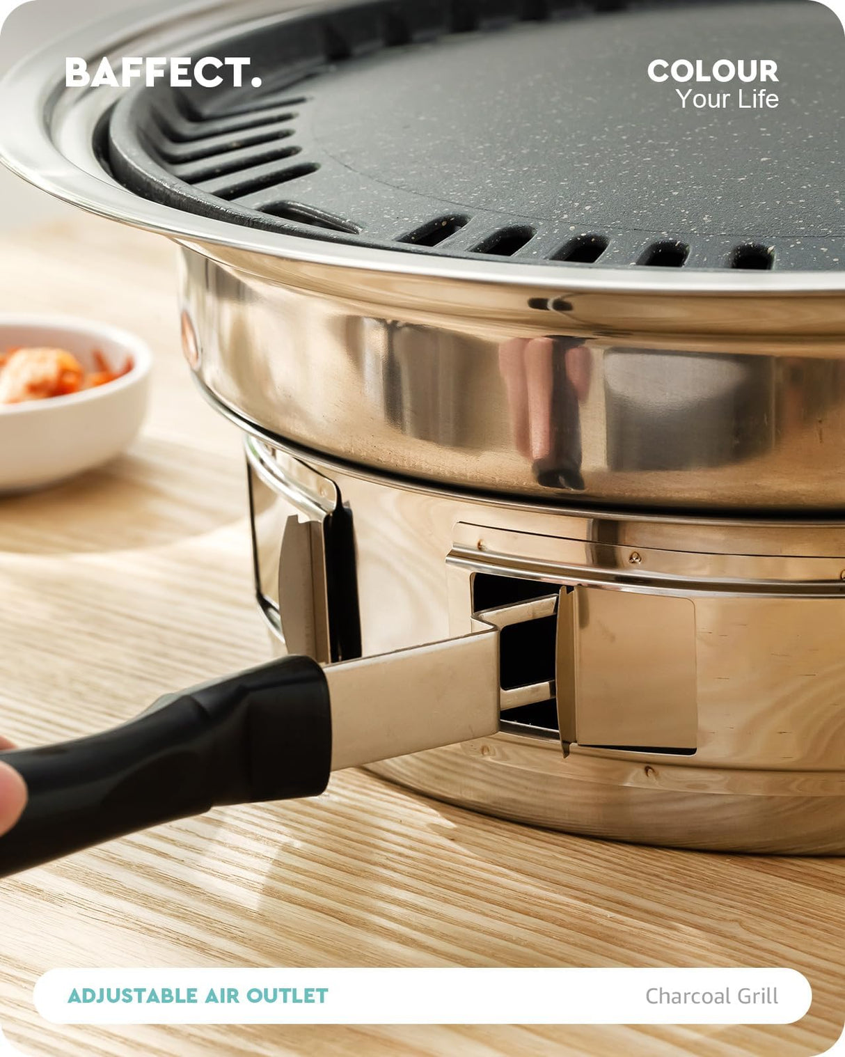 Baffect BBQ Charcoal Grill, 13.7 inch Non-stick Stainless Steel Korean Barbecue Grill, Portable Charcoal Stove for Outdoors Camping Picnic and Indoor Party Cooking Baffect