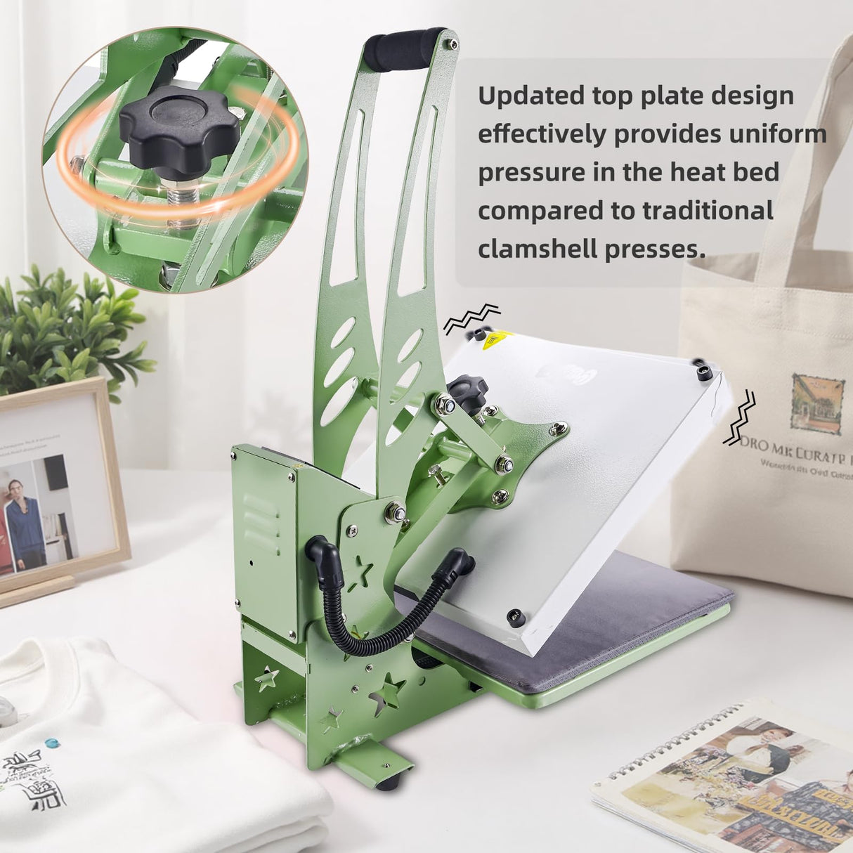 CoolSub Heat Press 15x15 Slide Out Heat Press Machine, Industrial Digital Heat Transfer Machine Sublimation for T-Shirt Green White CoolSub