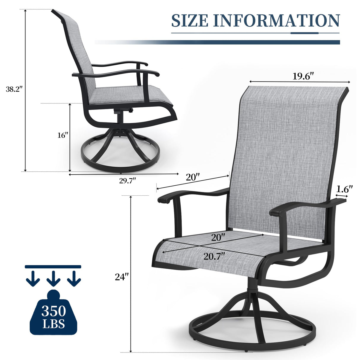 PIZZELLO Patio Swivel Chairs Set of 4 Outdoor Swivel Rocker Dining Chairs with All Weather Textilene High Back and Metal Frame, 350 LBS Capacity, Outdoor Chair Sets for Lawn Garden Backyard Deck, Gray PIZZELLO