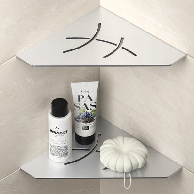 Bernkot Corner Shower Shelf 10" Brushed 304 Stainless Steel Pentagonal Corner Shelves Recessed Bathroom Shower Shelf 2 Pack, No Drilling Needed