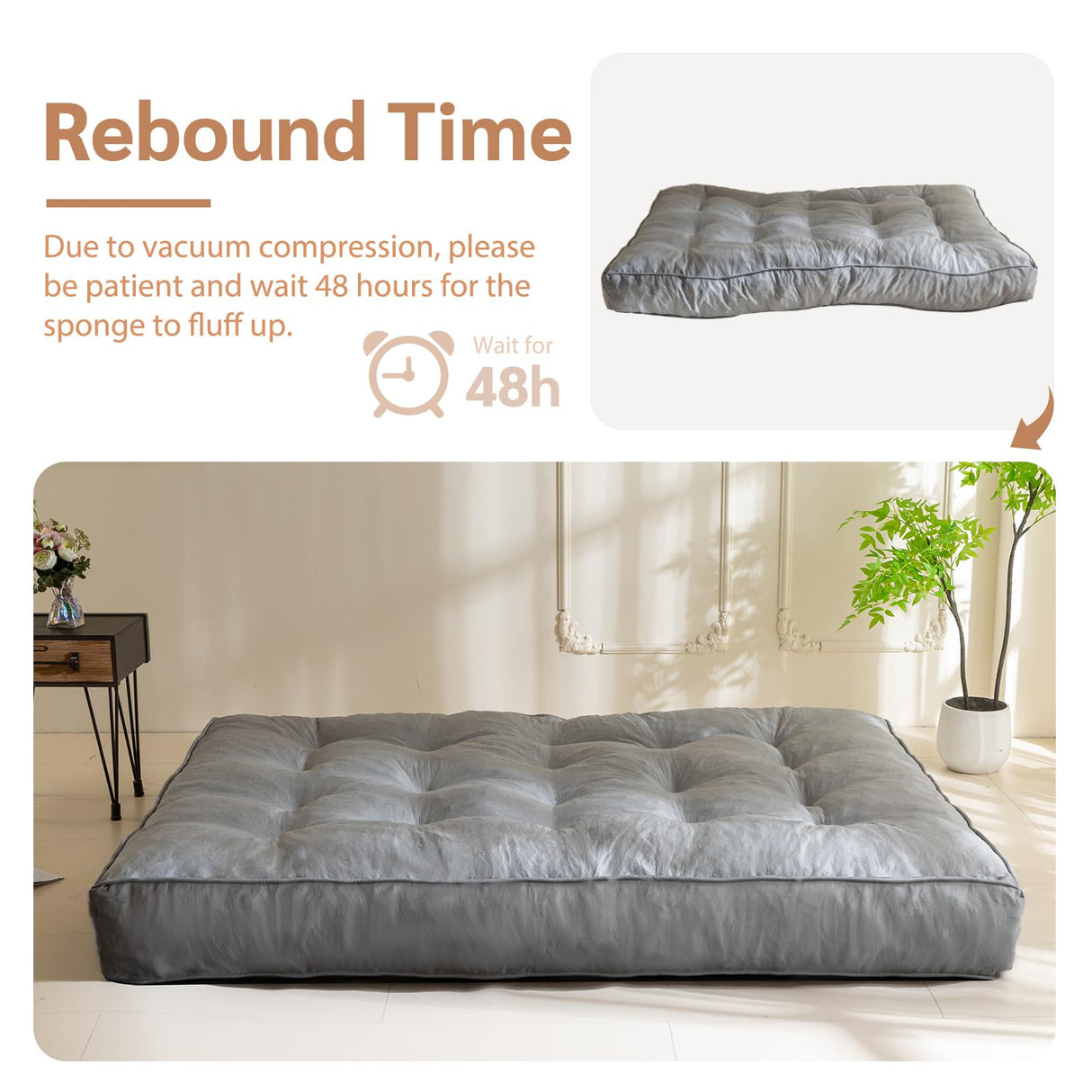 YOSHOOT 8 Inches Futon Mattress, Queen Size Floor Mattress for Adults, Thick Futons Sofa Couch Bed, Shredded Foam Filling, Medium Firm(Frame Not Included), 59"x80", Grey YOSHOOT