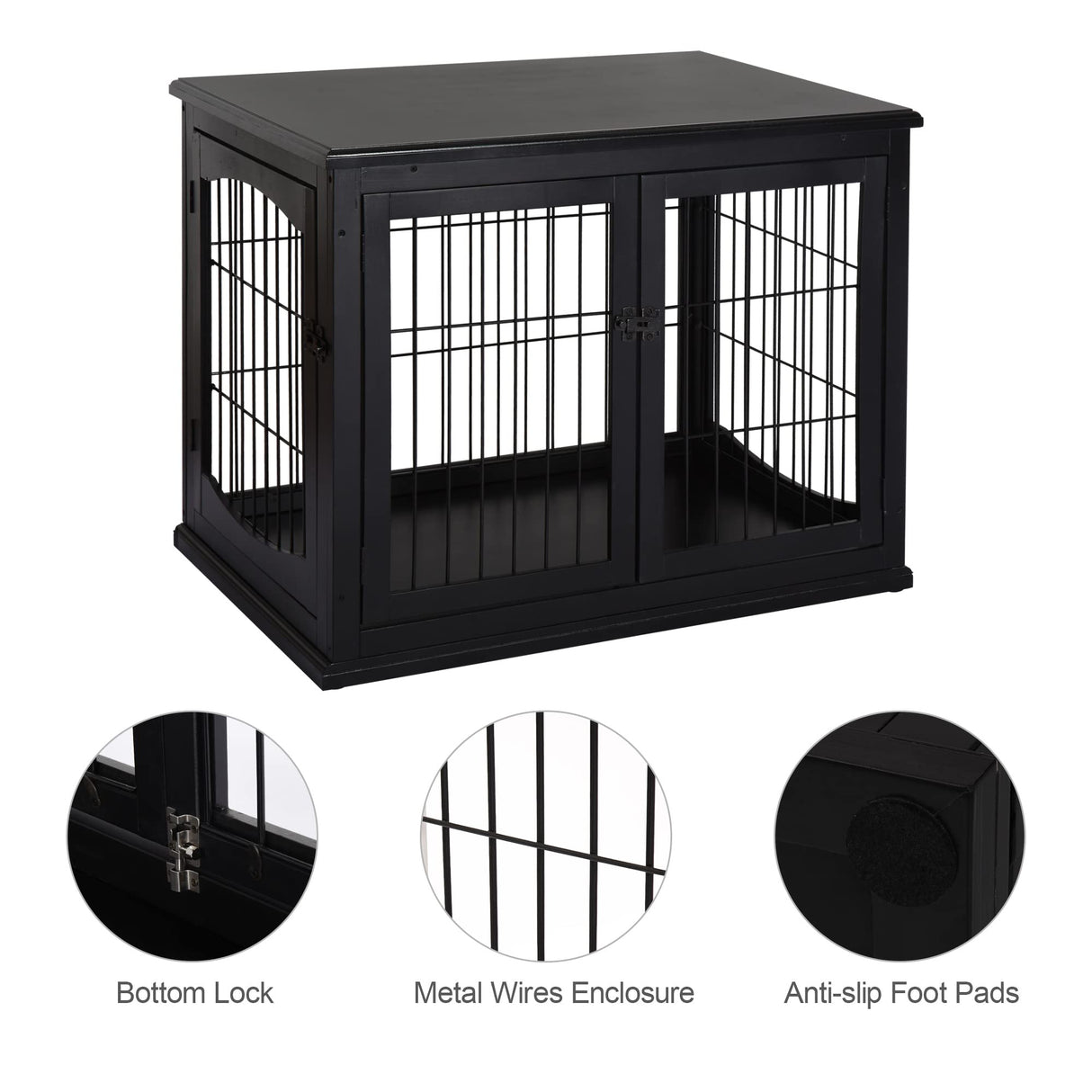 PawHut Dog Crate Furniture, Small Dog Cage End Table with Two Opening Sides, Lockable Door, Puppy Kennel Indoor, Cute and Decorative, Black PawHut