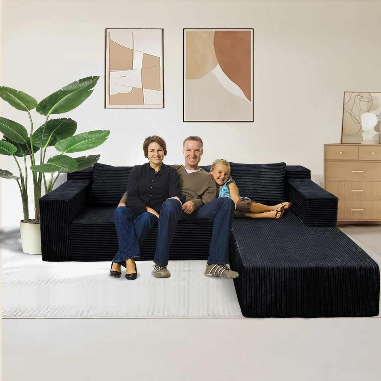 Nigoone Cloud Sectional Sofa, Boneless Couch for Living Room, No Assembly Required, Deep Seat, Modern Minimalist Modular Couch, Free Combination, 103" L-Shape with Chaise, Plush Corduroy, Right Nigoone