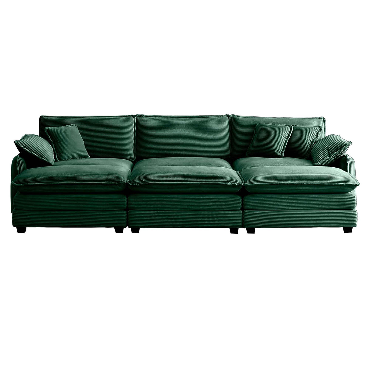 Ball & Cast 115.34" Modular Sectional Sofa Couch, Comfy Corduroy 3 Seat Upholstered Reclining Sofa-Bed w/ 5 Pillows & Removable Back Cushions for Living Room Apartment Office Small Spaces, Green Ball & Cast