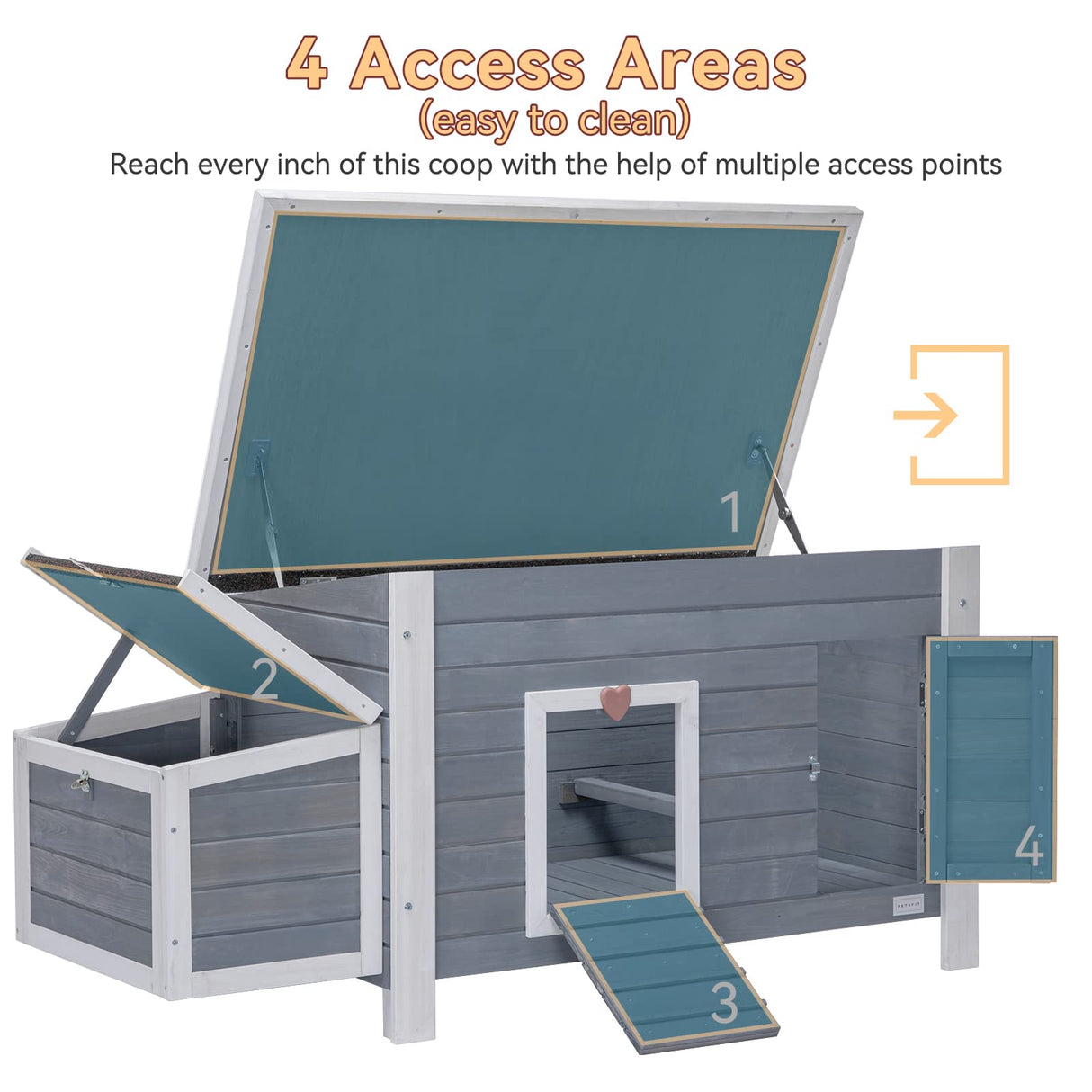 Petsfit Large Chicken Coop with Upgraded Perches, Wooden Outdoor Chicken Cage with Large Nesting Box, Weatherproof Open Asphalt Roof &Removable Bottom, Duck House, Rabbit Hutch Petsfit