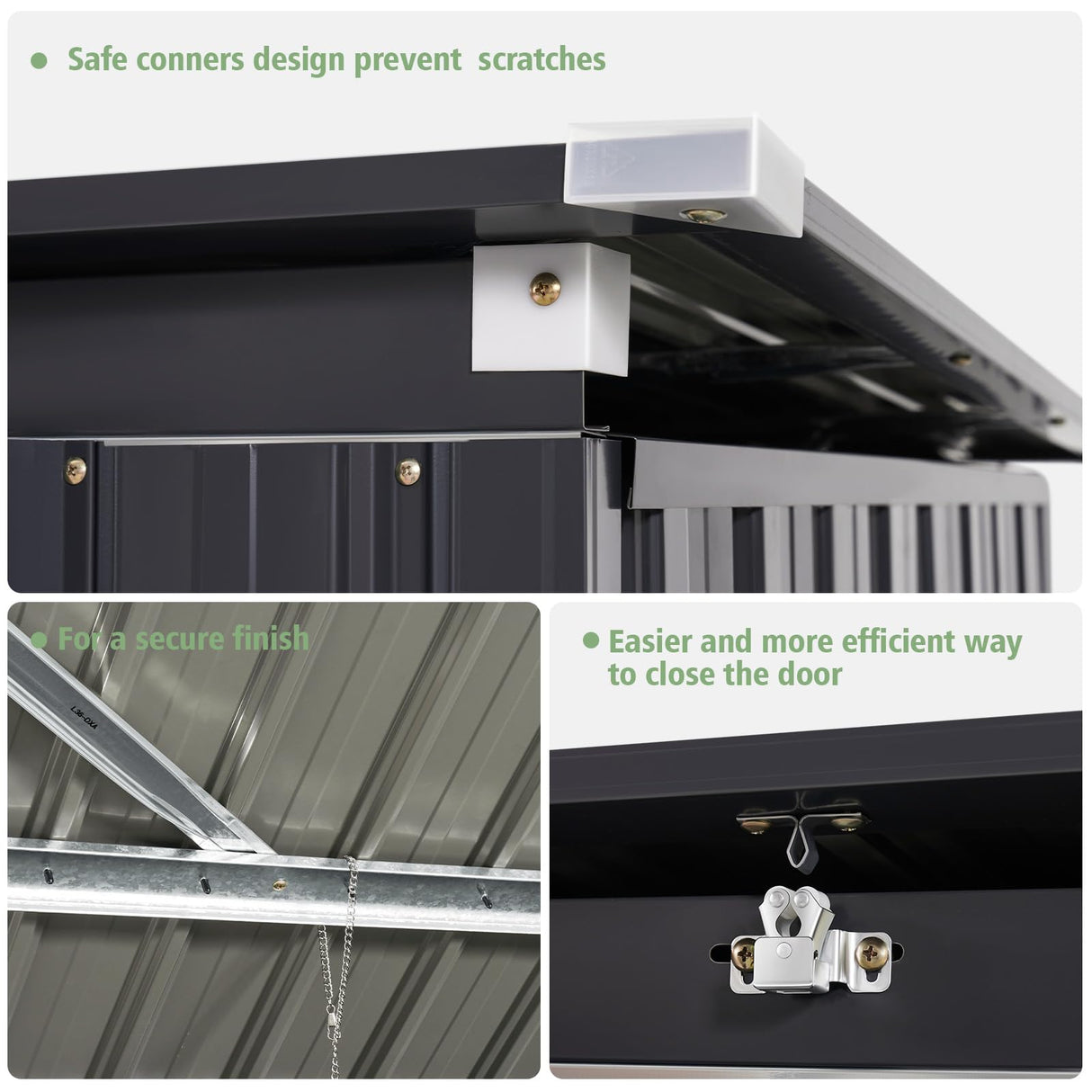 Jolydale 79 Cu. Ft Premium Storage Shed 3.3 x 5.6 FT Outside Metal Trash Shed Waterproof Outside Storage with Lid Chain Storage Trash Can Weeding Tools, for Garden, Backyard, Patio (Black) Jolydale