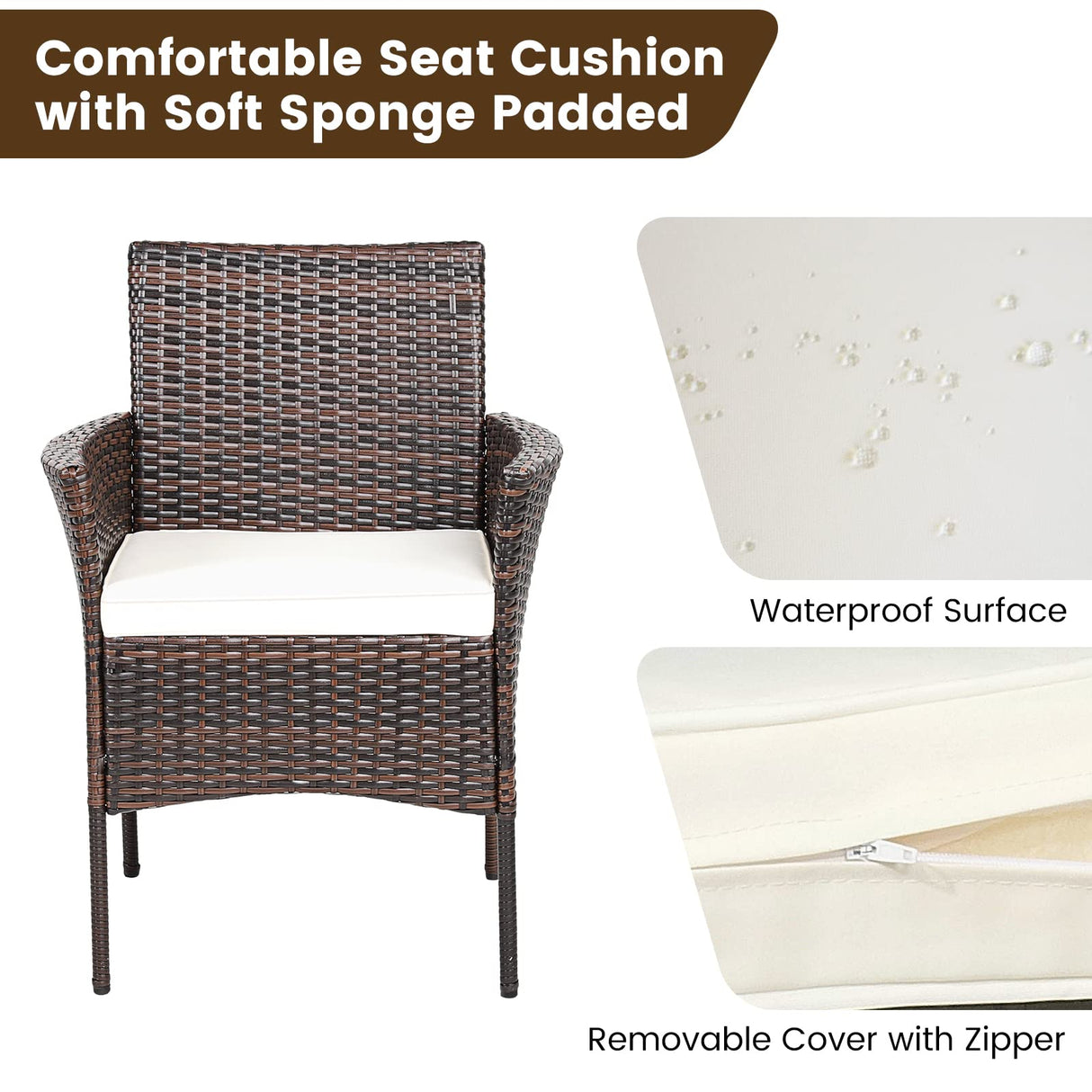 RELAX4LIFE Wicker Patio Chairs Set of 4, Indoor Outdoor PE Rattan Armchairs w/Cane Back, Seat Cushions for Bistro Porch Poolside, 360LBS Weight Capacity, 4 Pack Outdoor Dining Chairs (4, Brown+Beige) RELAX4LIFE