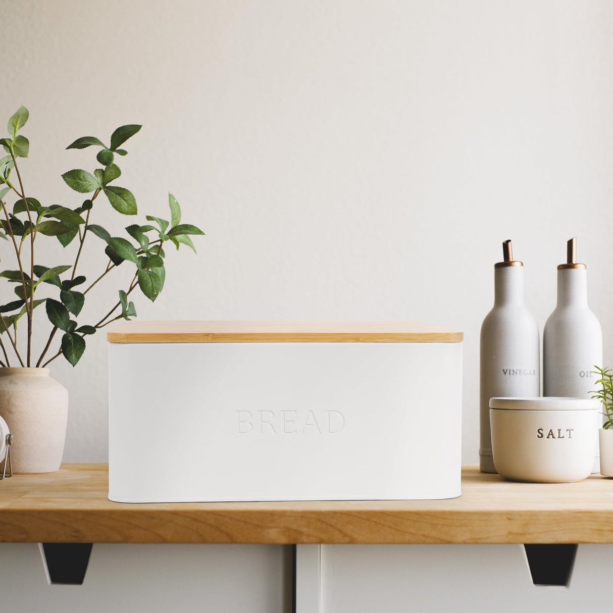 Beautiful Bread Box With Wooden Lid For Your Kitchen Countertop - Spacious Container Perfectly Stores Your Homemade Bread, English Muffins & Bagels - Quality Cutting Board Lid Keeps Your Bread Fresh ZICOTO