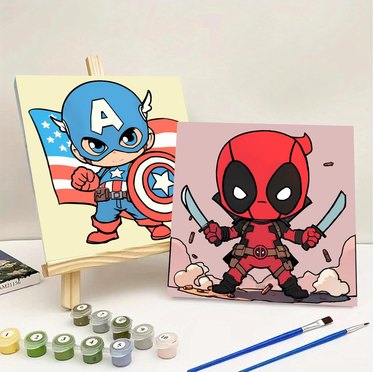 Sretoul 4 Pack Paint by Numbers Kit for Kids with Frame- Cartoon Painting Kits for Kids Ages 4-8, Cartoon Paint by Numbers with Frame 8x8 Inch Sretoul