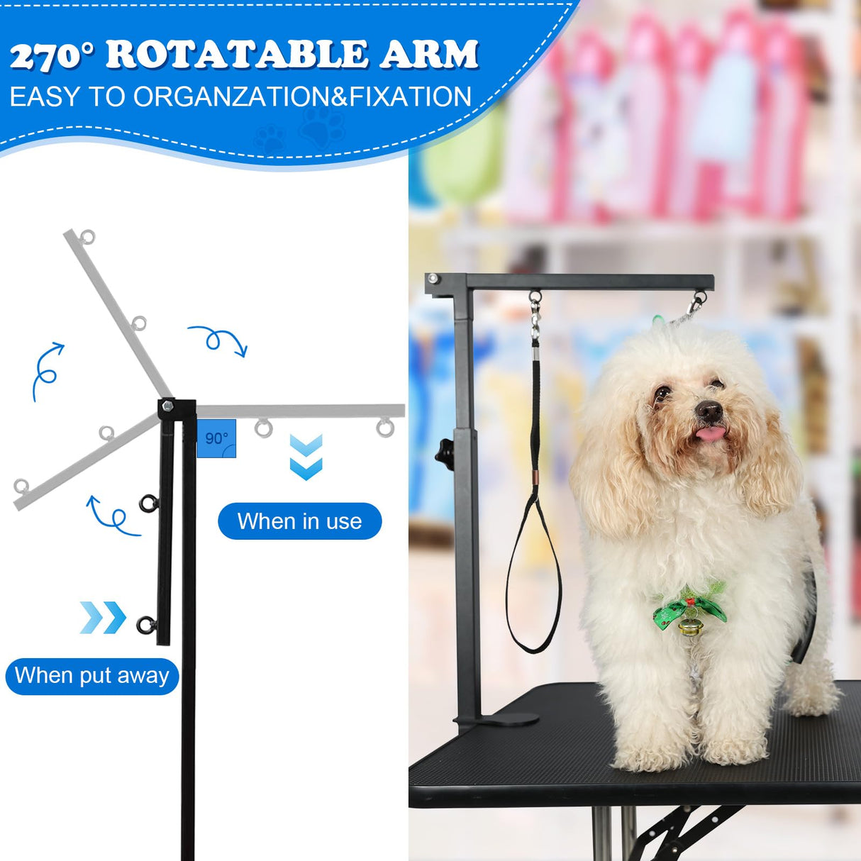 Breeze Touch Dog Grooming Table Arm with Clamp 32in, Pet Dog Grooming Table for Small Dogs at Home Foldable, Cat Dog Grooming Harness Stand Holder Portable for Trimming Nails, Drying, Haircut Breeze Touch