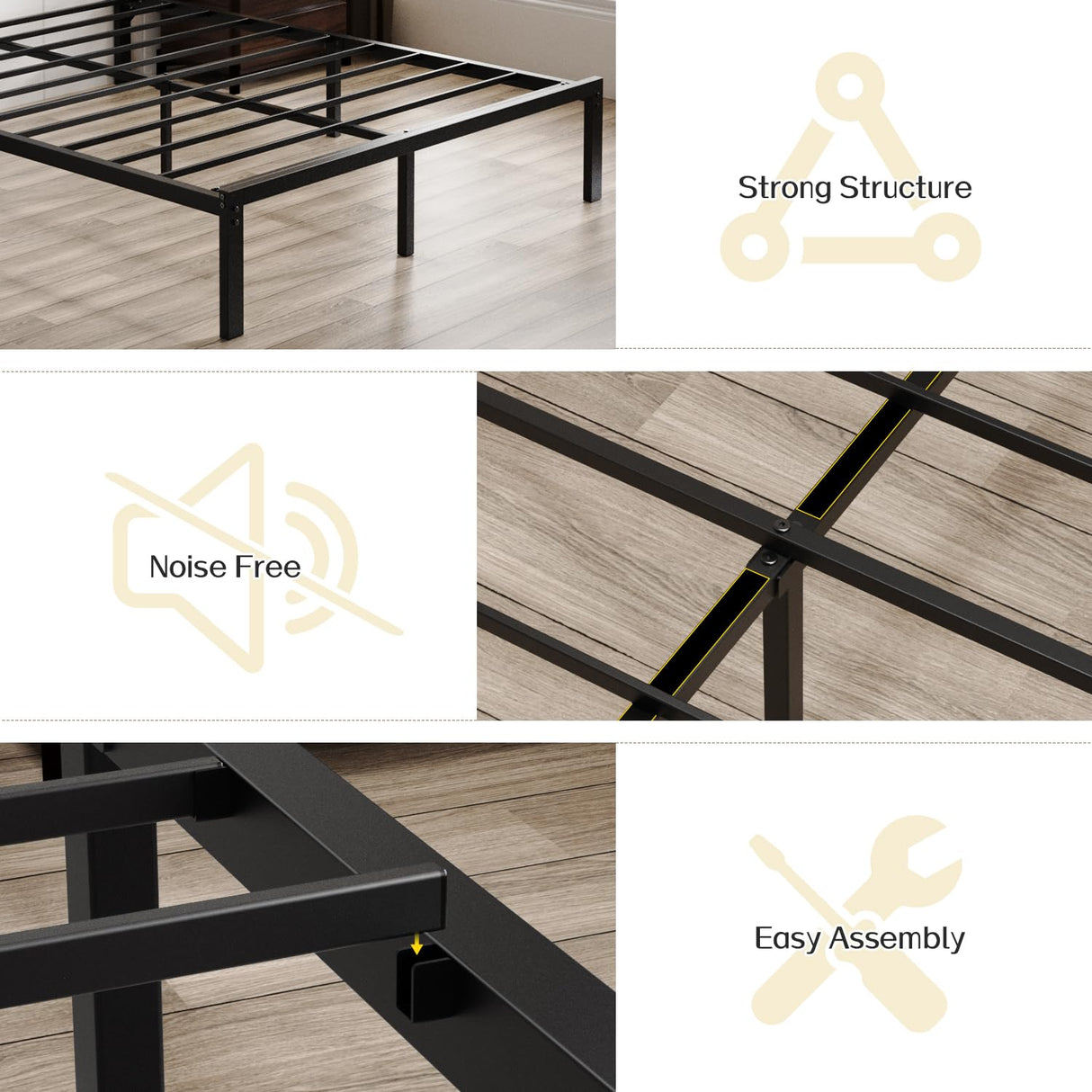 OLEVS Full Bed Frame with Headboard Metal Platform Bed Full Size with USB Charging Station and LED Lights, No Box Spring Needed OLEVS