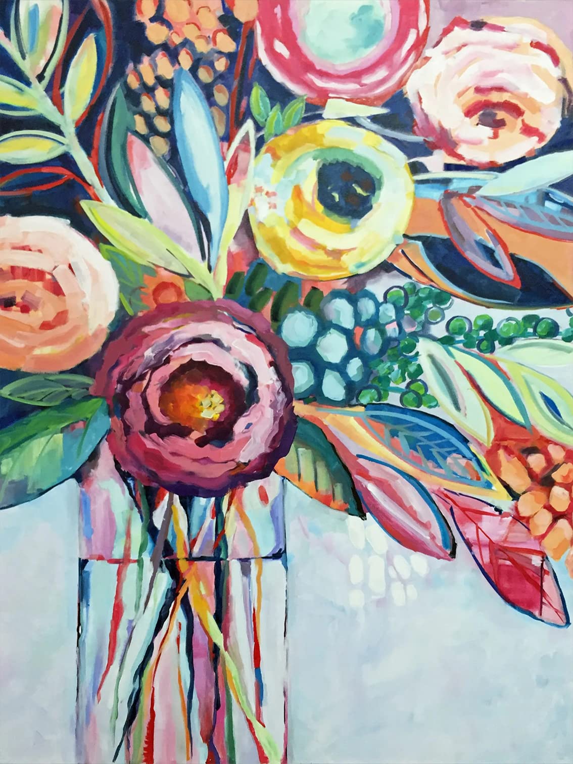 TISHIRON 5D Diamond Art Painting Abstract Flowers DIY Diamond Kits for Adults Kids Round Full Drill Diamond Art Kits Floral Picture Gem Art Crystal Painting Arts and Crafts for Beginners Kids 12"x16" TISHIRON