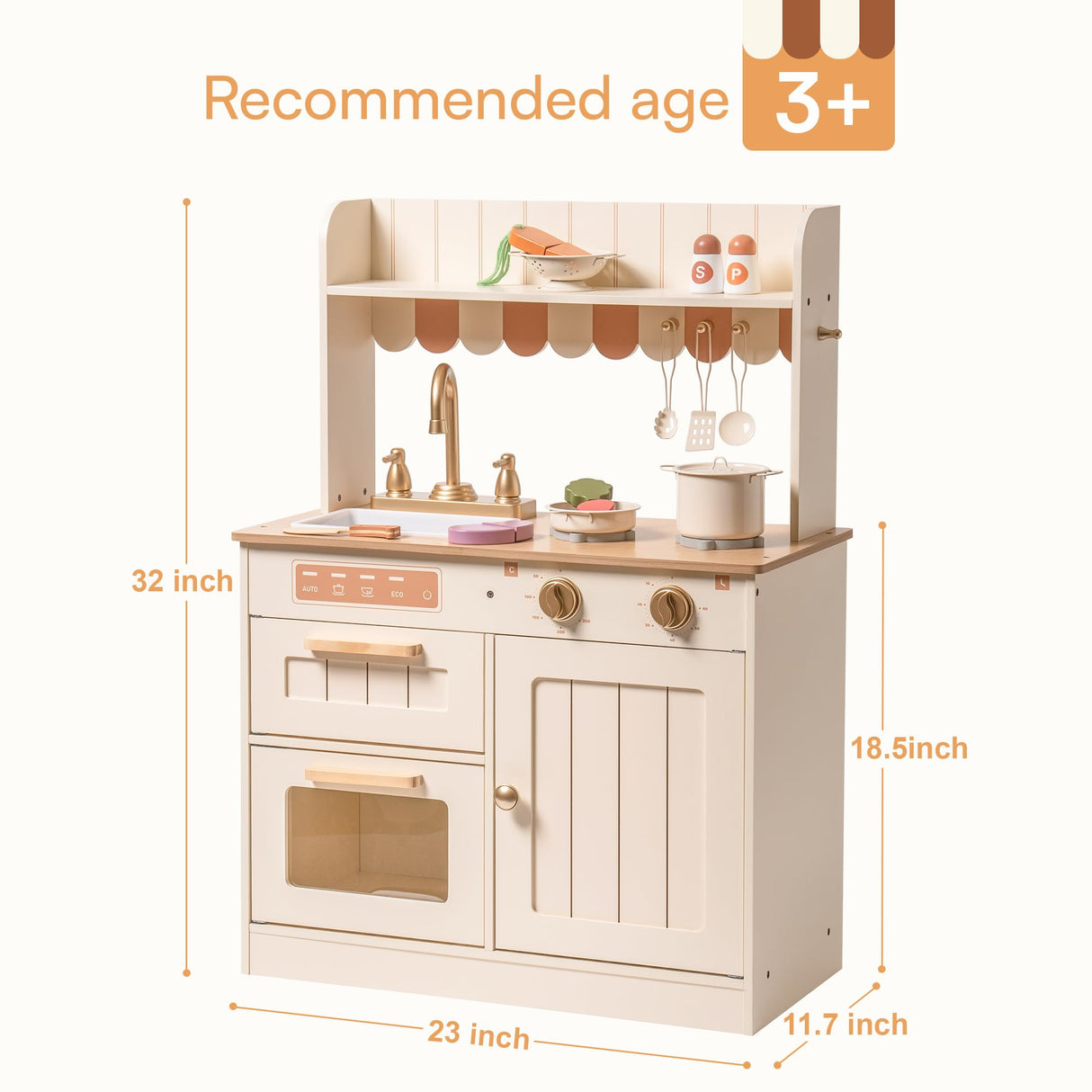 ROBOTIME Play Kitchen for Kids Toddlers, Wooden Pretend Play Kitchen Set Toy with Cutting Food Set, Toys Kitchen Gift for 3+ Year Old Kids, Girls & Boys ROBOTIME