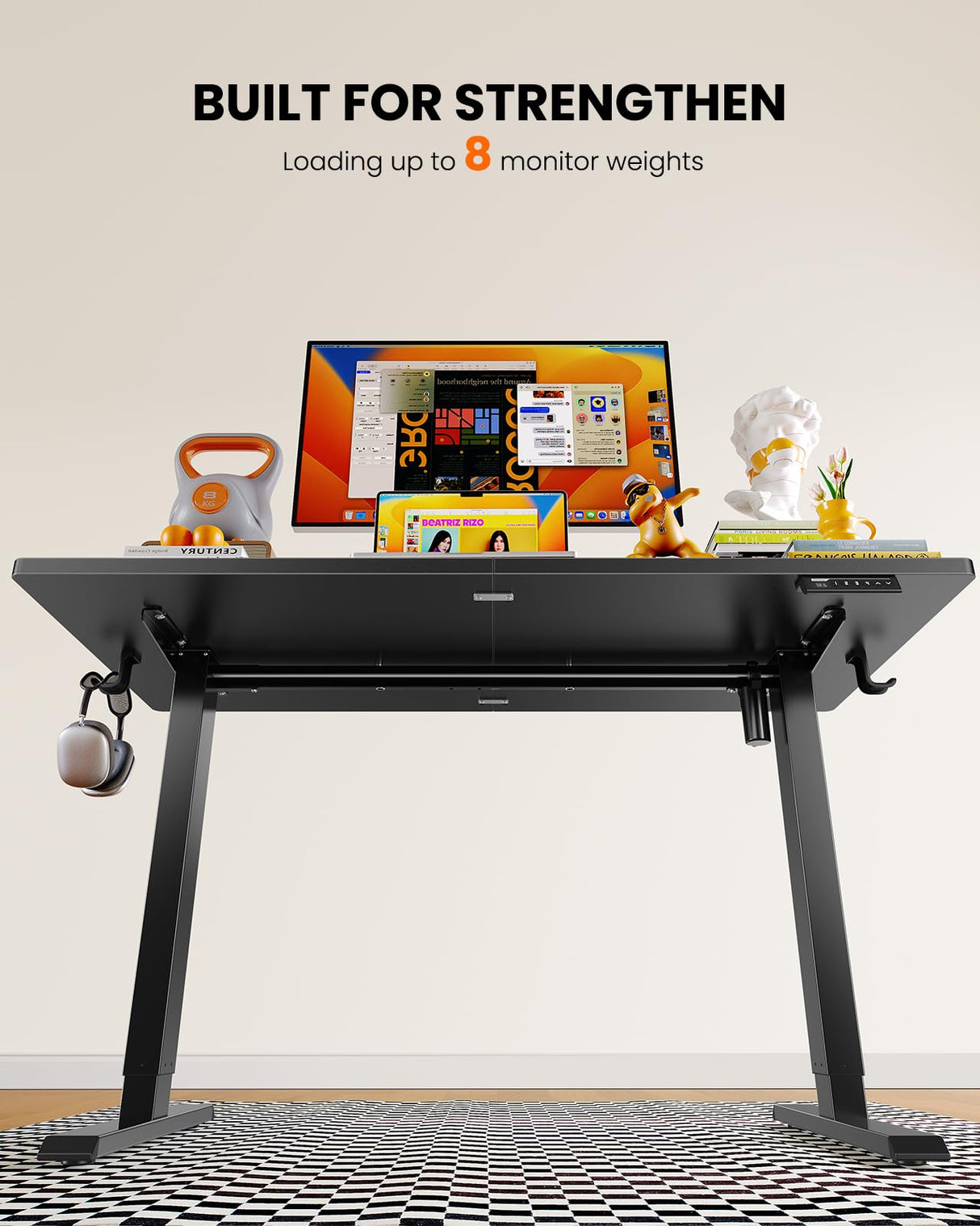 ErGear Electric Standing Desk, 48 x 24 inch Height Adjustable Sit Stand Up Desk, Computer Home Office Desk with 4 Memory Height Buttons, Two Pieces Desktop, Black, EGESD110B ErGear