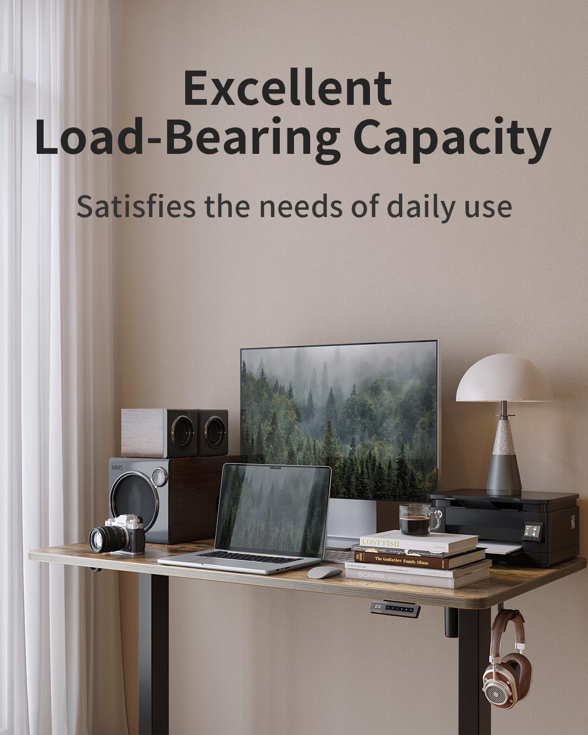 FEZIBO Electric Standing Desk, 48 x 24 Inches Height Adjustable Stand up Desk, Sit Stand Home Office Desk, Computer Desk, Rustic Brown FEZIBO