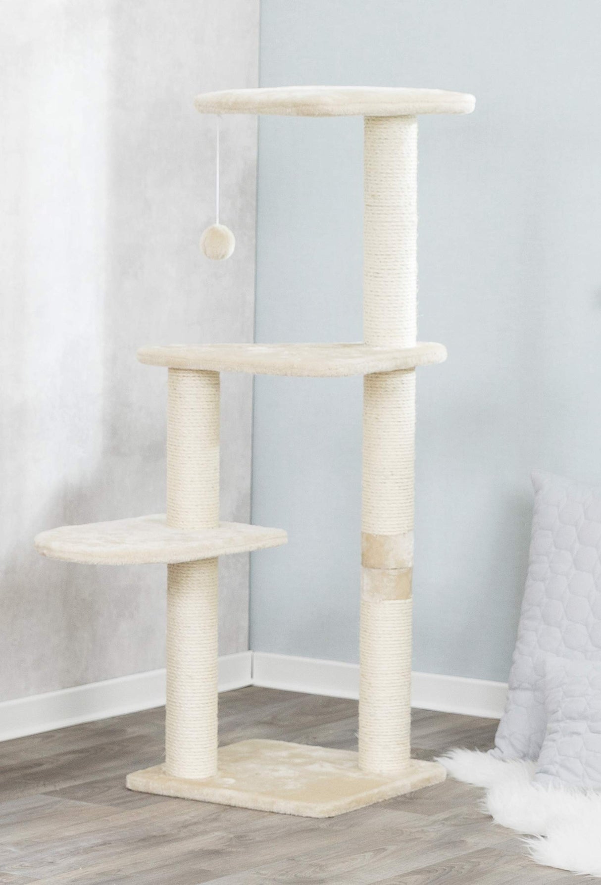 TRIXIE Pet Products Altea Cat Tree (Beige with paw prints), large (16 x 16 x 46 in.) (43884) TRIXIE