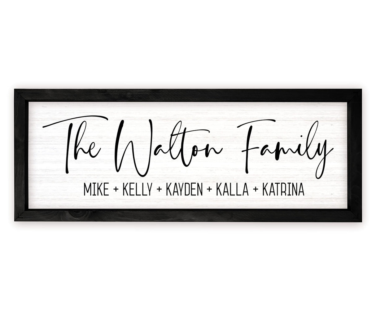 Personalized Framed Wooden Family Name Sign | Last Name Wall Decor for Home | Personalized Wedding Gifts For Couples | Last Name Signs Personalized (8" x 24", Black Frame, White Background) MRC Wood Products