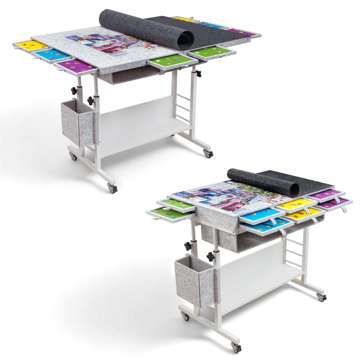 Tektalk 2000 Piece Foldable Felt Jigsaw Puzzle Table with Height Adjustment, Puzzle Board for Adults with 2 Cover & 8 Sorting Trays/Drawers, Easel with Legs, Enclosed with 4 Roller Wheels - Light Gray Tektalk