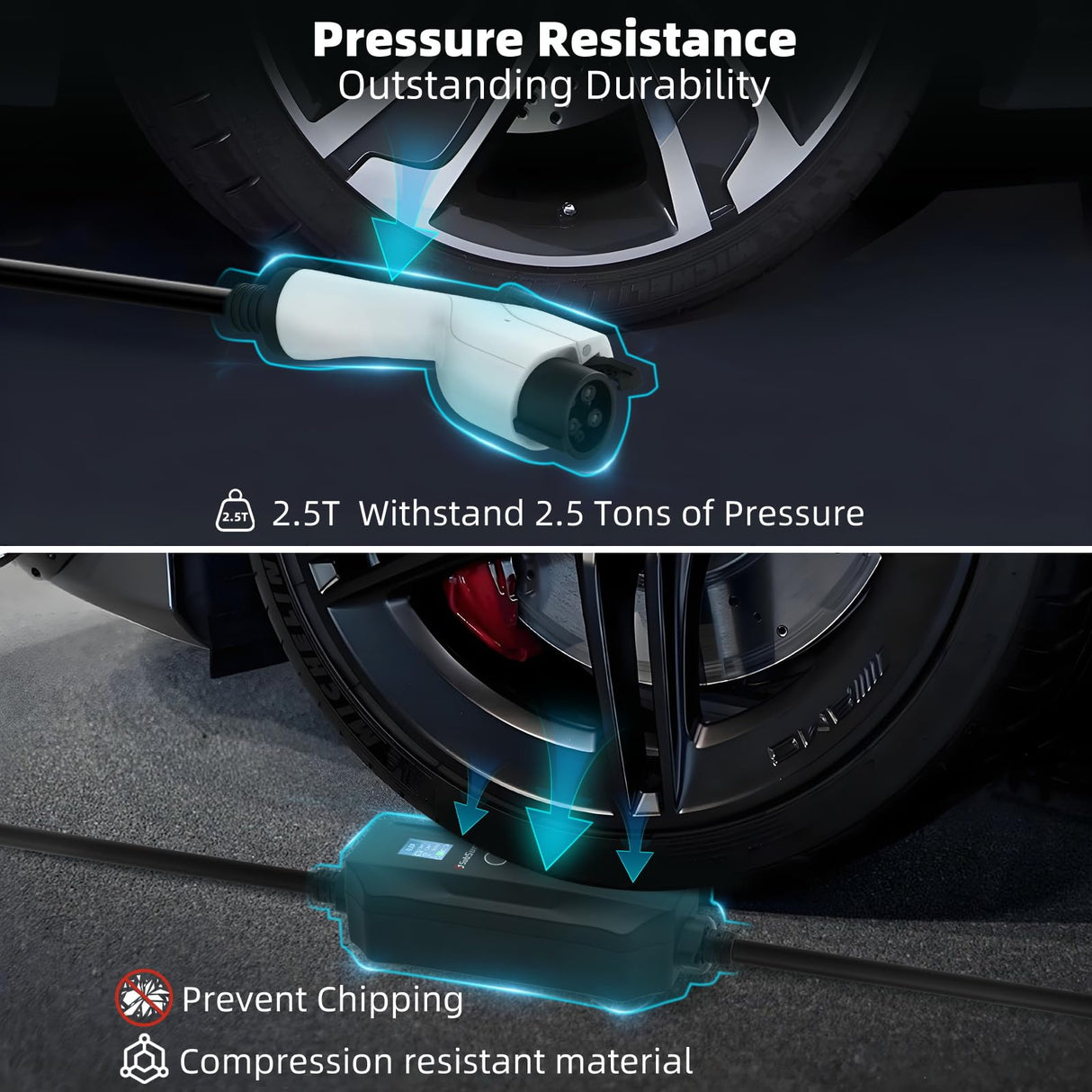 Portable EV Charger Level 1 Level 2, 16Amp 110V/240V, Electric Vehicle Charger with 17Ft Cable,NEMA 6-20 Plug & NEMA 5-15 Adapter,Compatible with SAE J1772 EVs and Tesla(Adapter Required) SubSun