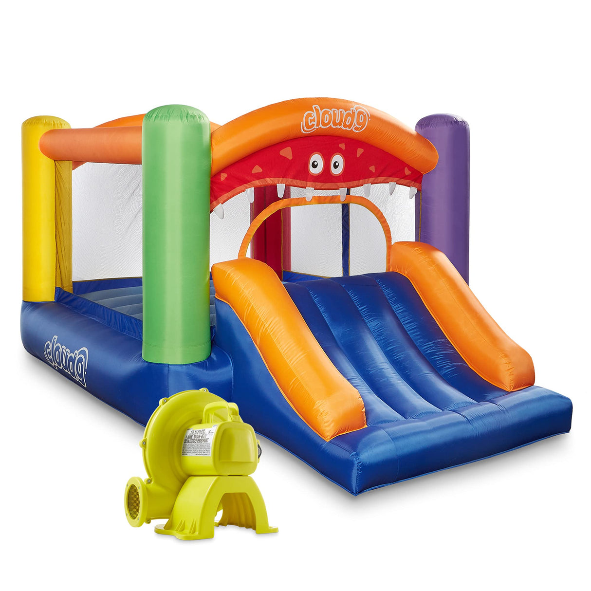 Cloud 9 Inflatable Bounce House and Blower, Monster Theme Bouncer for Kids with Slide, Includes Stakes and Repair Patches Cloud 9