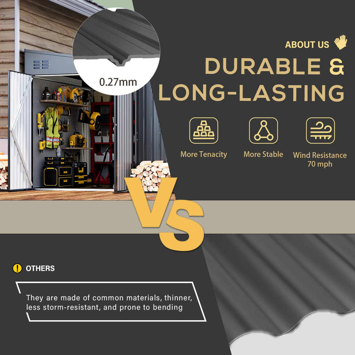 AECOJOY Shed Lean to Storage Shed, Large Outdoor 8' x 10' Metal Wall Side Bike Shed & Outdoor Storage, Garden Storage Cabinet for Backayrd, Patio and Outdoor Use in Dark Grey AECOJOY