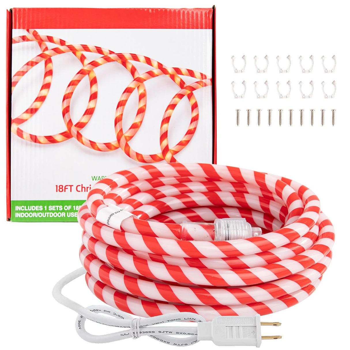Afirst Christmas Candy Cane Rope Lights - 18FT LED Fairy Lights IP65 Waterproof Connectable Tube Lights for Outdoor Patio Garden Christmas Tree Holiday Decorations Afirst