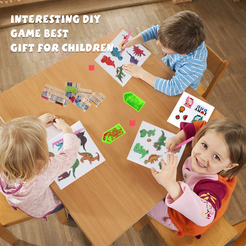 Labeol Diamond Art Kits for Kids Boys and Girls Ages 6-8-10-12 Easy to DIY Creative Diamond Art Sticker Craft by Numbers Kits for Kids and Adult Beginners (Dinosaur) Labeol