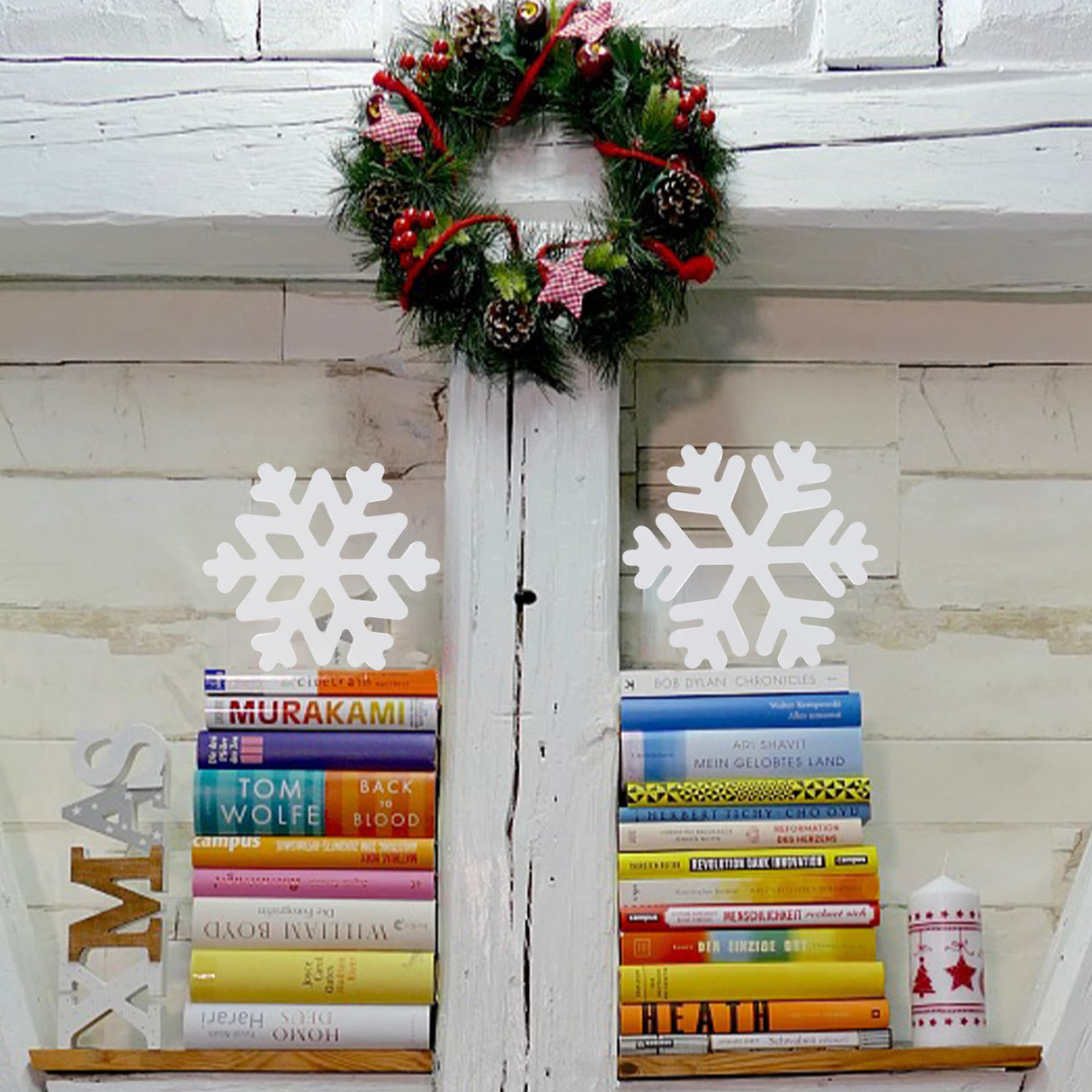 5 Pieces Christmas Wooden Snowflake Decor Winter Snowflake Wood Blocks White Snowflake Table Wood Signs Winter Tiered Tray Wooden Signs for Xmas Party Farmhouse Home Tabletop Shelves Augisteen