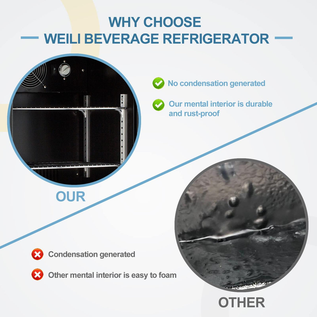 Weili 20 Inch Built in Beverage Refrigerator with Lock, Under Counter or Freestanding 120 Can Soda Beer Drink Cooler Fridge with Stainless Steel and Glass Door Weili