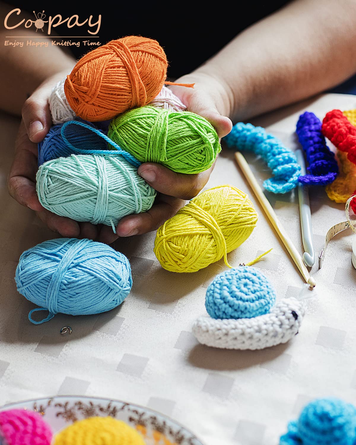 Coopay Crochet & Knitting Yarn, 25g x 14 Multicolor Acrylic Yarn, 1071yd, 4ply Soft, Beginner/Professional Kit Coopay