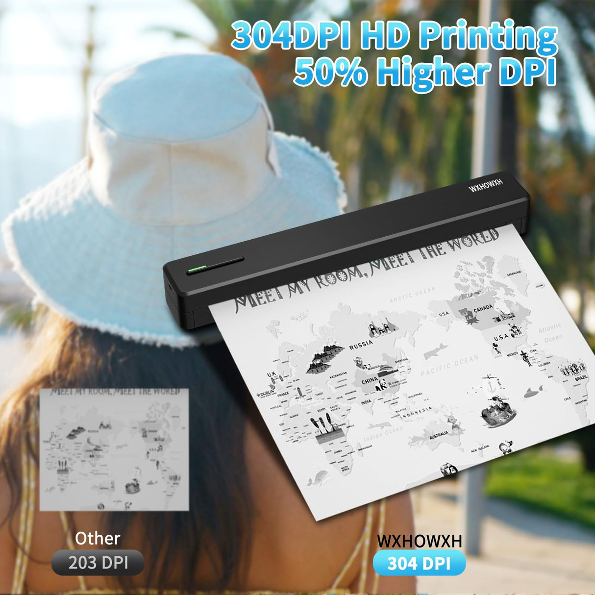 Portable Printer,Portable Printers Wireless for Travel,with 10pcs Folded Thermal Paper,Inkless Thermal Bluetooth Small Printer Support 8.5" X 11" US Letter&Legal,A4&,A5,Compatible with Android,iOS WXHOWXH