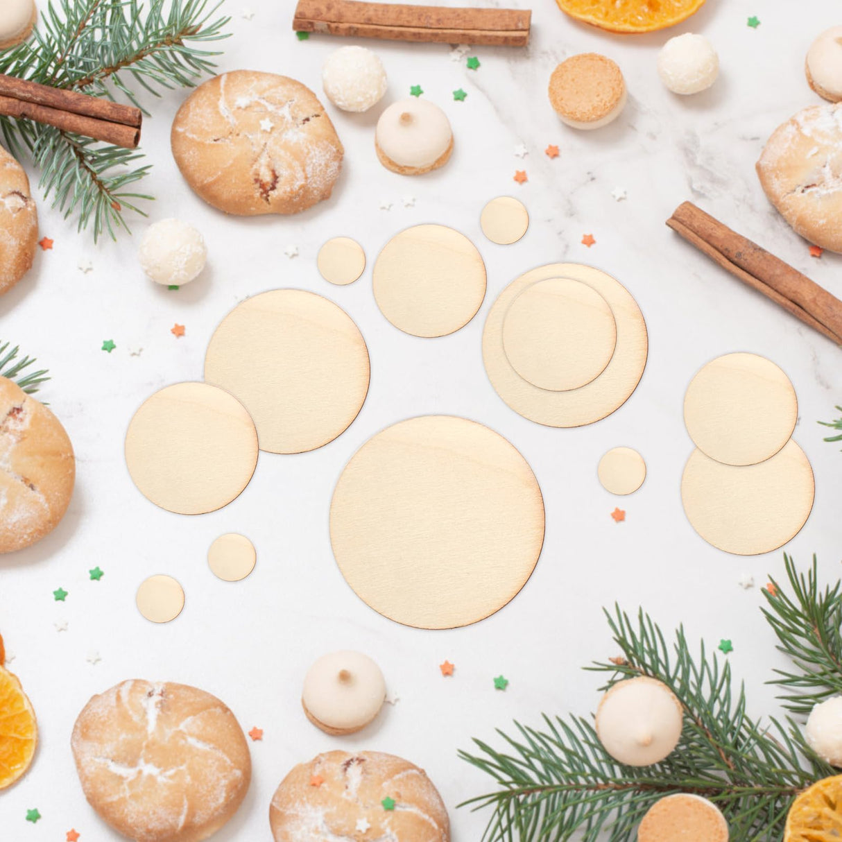 450 Pieces Unfinished Wood Circles for Crafts, 5 Size Wood Rounds Wooden Disc Circles Blank Natural Wood for DIY Painting Carving Art Craft Nitelemn