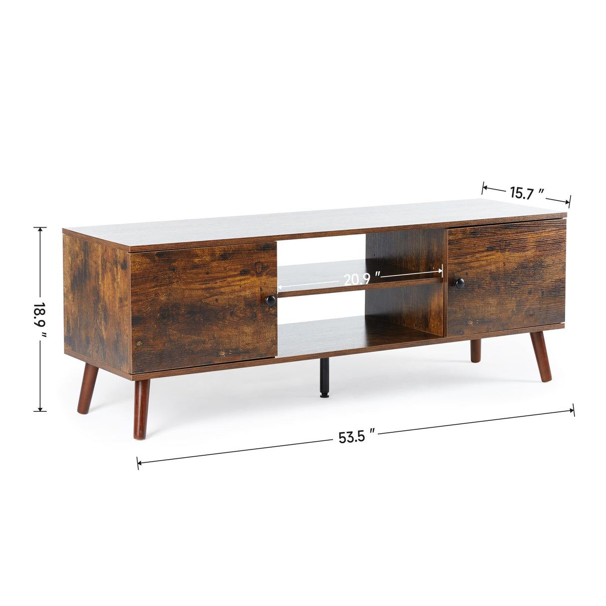 Simple Deluxe TV Stand for 55 60 inch TV, Entertainment Center with Storage Cabinet, Media Console Table 2 Cabinet, Soft Hinge, Handle Door, Wooden Living Room, Office Furniture, Brown Simple Deluxe