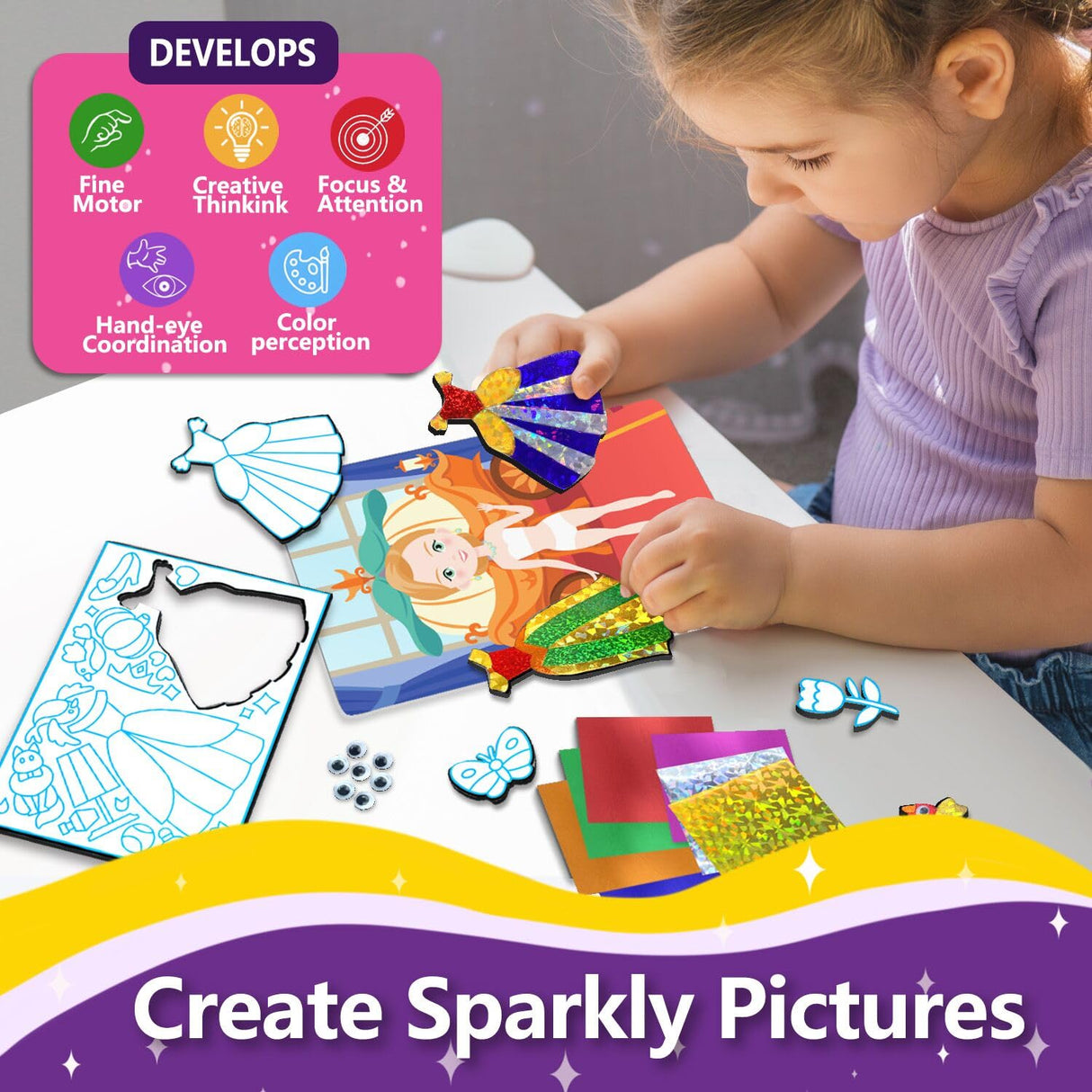 Foil Art Craft Activity for Kids.Foil Foam Stickers Princess Dress-Up Paper Dolls Play Set.2 in 1 Art and Craft for Kids,Creative Travel Toys, Birthday Gifts for Boys & Girls Ages 4 and Up FoilColoring