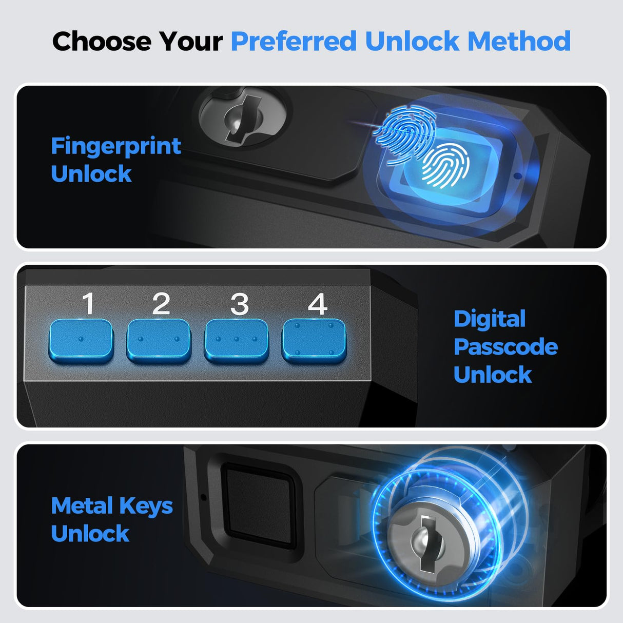 AINIRO Biometric Trigger Lock, Gun Trigger Lock for Rifles and Shotguns, Handguns, Quick-Access Gun Lock with Key, Keypad, Fingerprint; Shotgun Lock for Car, Bedside, Drawer AINIRO