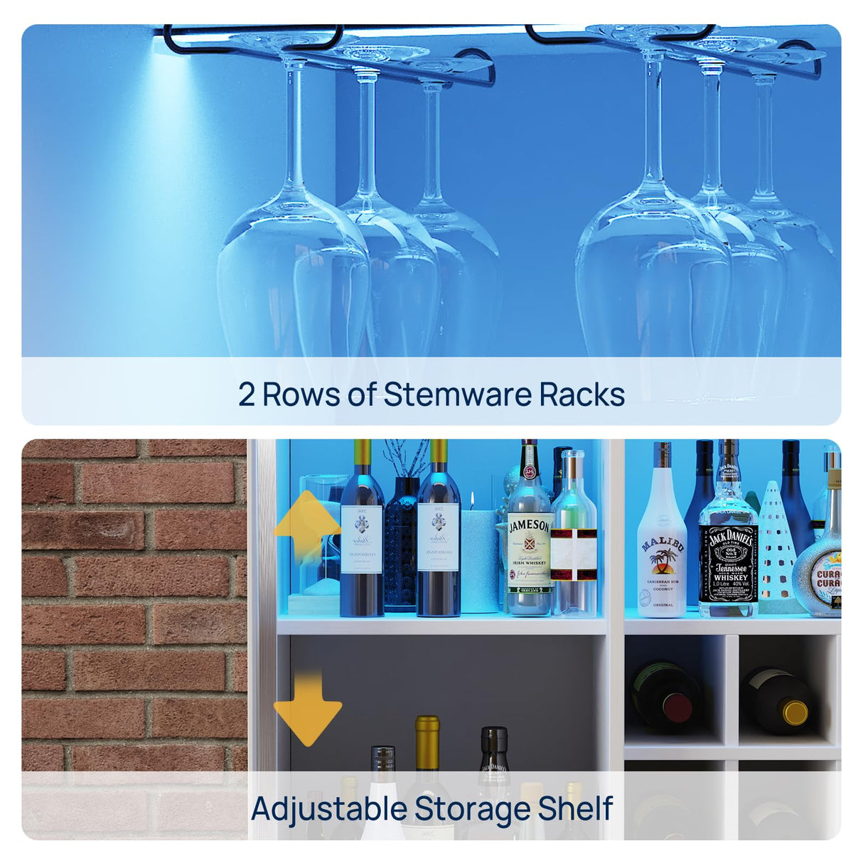 amzzar Wine Bar Cabinet with LED Lights, Small Liquor Cabinet for Home with Glass Holders and Wine Racks, Mini Home Bar with Power Outlet, Modern Rotating Coffee Bar Table for Office (White) amzzar