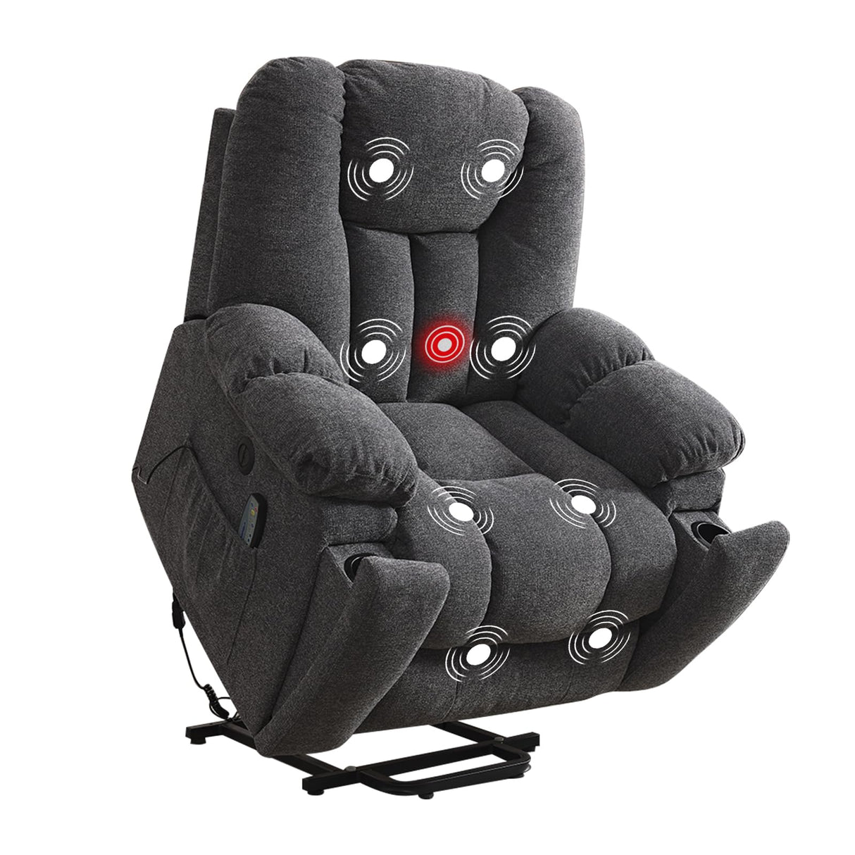 CANMOV Power Lift Recliner Chair with Massage and Heat for Elderly, Overstuffed Wide Recliners, Heavy Duty and Safety Motion Reclining Mechanism with USB Ports, 2 Concealed Cup Holders, Smoke Gray CANMOV