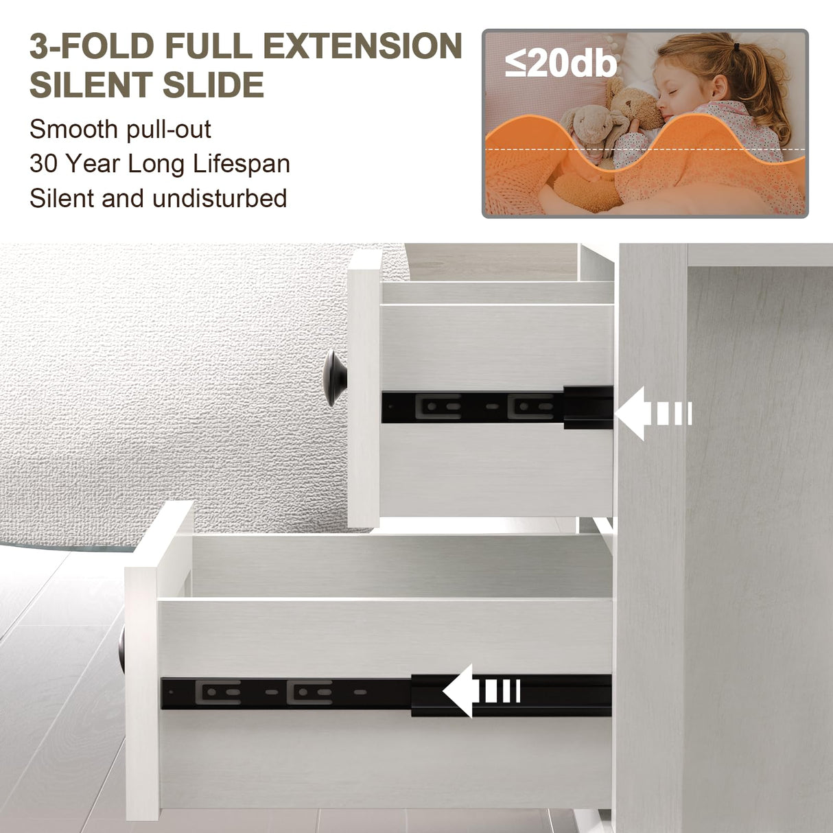 REDAYFUR End Table with Fast USB C Charging Station, 24” Tall Sofa Side Table with 2 Drawers, Large Storage Rustic Wood Square Storage Cabinet for Living Room,Bedroom,Office, White REDAYFUR