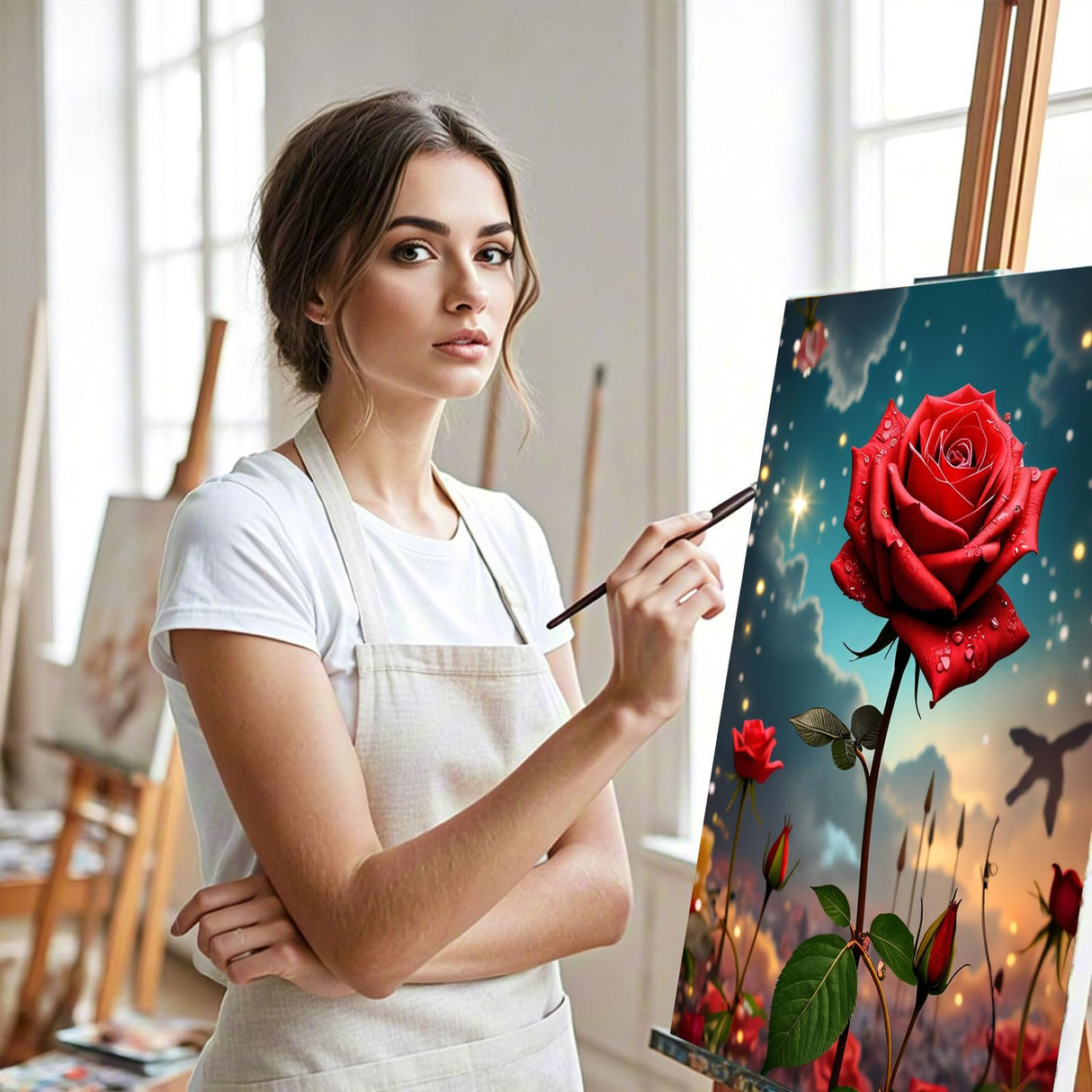 Huacan Paint by Numbers Kit for Adults Beginner Without Frame, DIY Rose Flower Paint by Numbers Kits for Adults Drawing On Canvas Acrylic Painting Kit with 3 Brushes 16x20 Inch Huacan