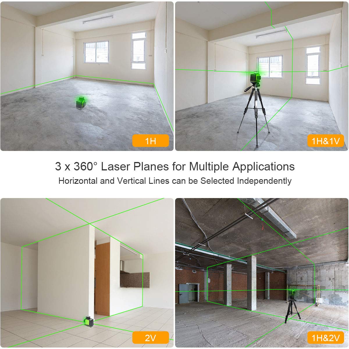 Huepar 3D Green Beam Self-Leveling Laser Level 3 x 360 Cross Line Three-Plane Leveling and Alignment Tool -Two 360 Vertical and One 360 Horizontal Line -Magnetic Pivoting Base GF360G Huepar