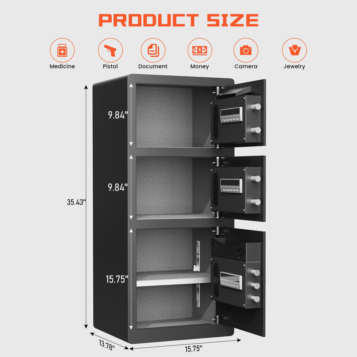 Safe, 8.0 Cu ft Extra Large Home Safe Box Fireproof Waterproof with Triple Door, Digital Safe with Deposit Slot, Key Hook & Adjustable Shelf, Money Safes with Backlit Keypad & Dual Alarm for Home Omethey