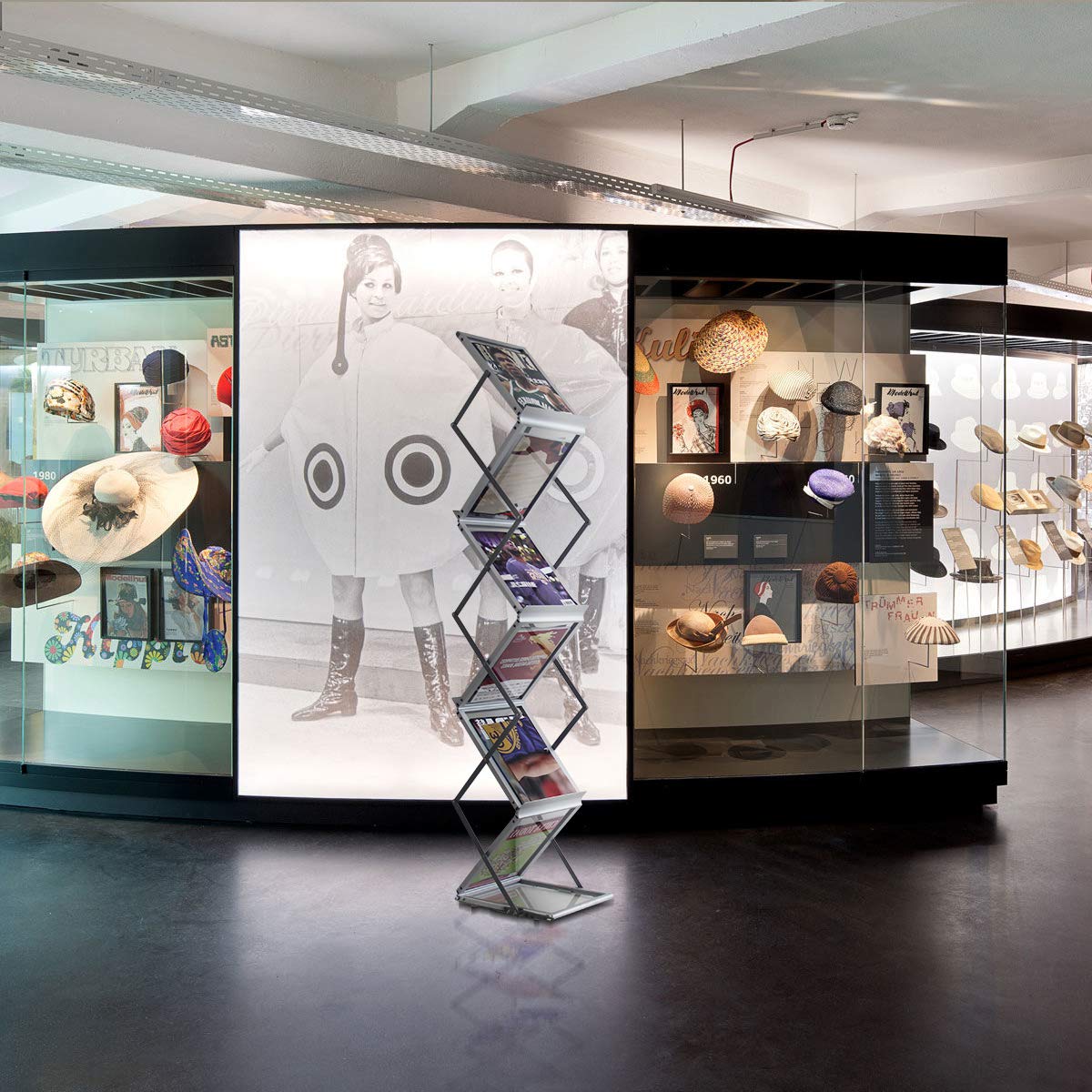 HUAZI Foldable Aluminum Magazine Rack, Portable Pop-up Display Stand, 6 Pockets, A4 Size, for Trade Shows, Office, Retail Store HUAZI