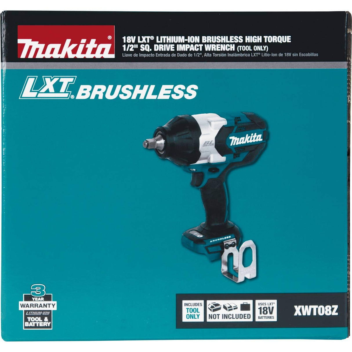Makita XWT08Z 18V LXT® Lithium-Ion Brushless Cordless High-Torque 1/2" Sq. Drive Impact Wrench, Tool Only Makita