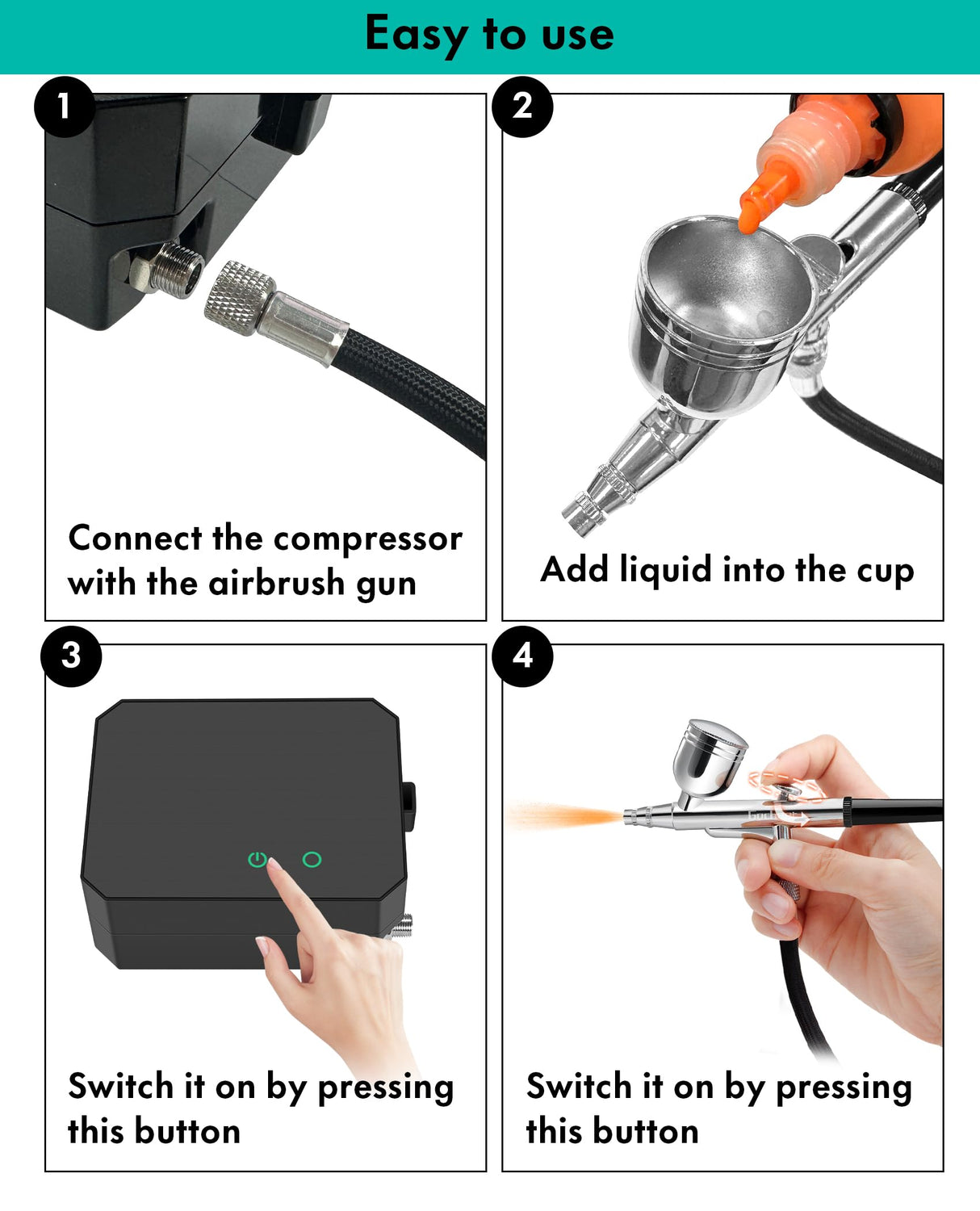 Gocheer Airbrush Kit with Air Compressor, 40 48 PSI High Pressure Air Brush Non-Clogging with 0.2/0.3/0.5mm Nozzle/Cleaning Sets, Ideal for Painting, Modeling, Cake Decor, Makeup (Black, 48 PSI) Gocheer
