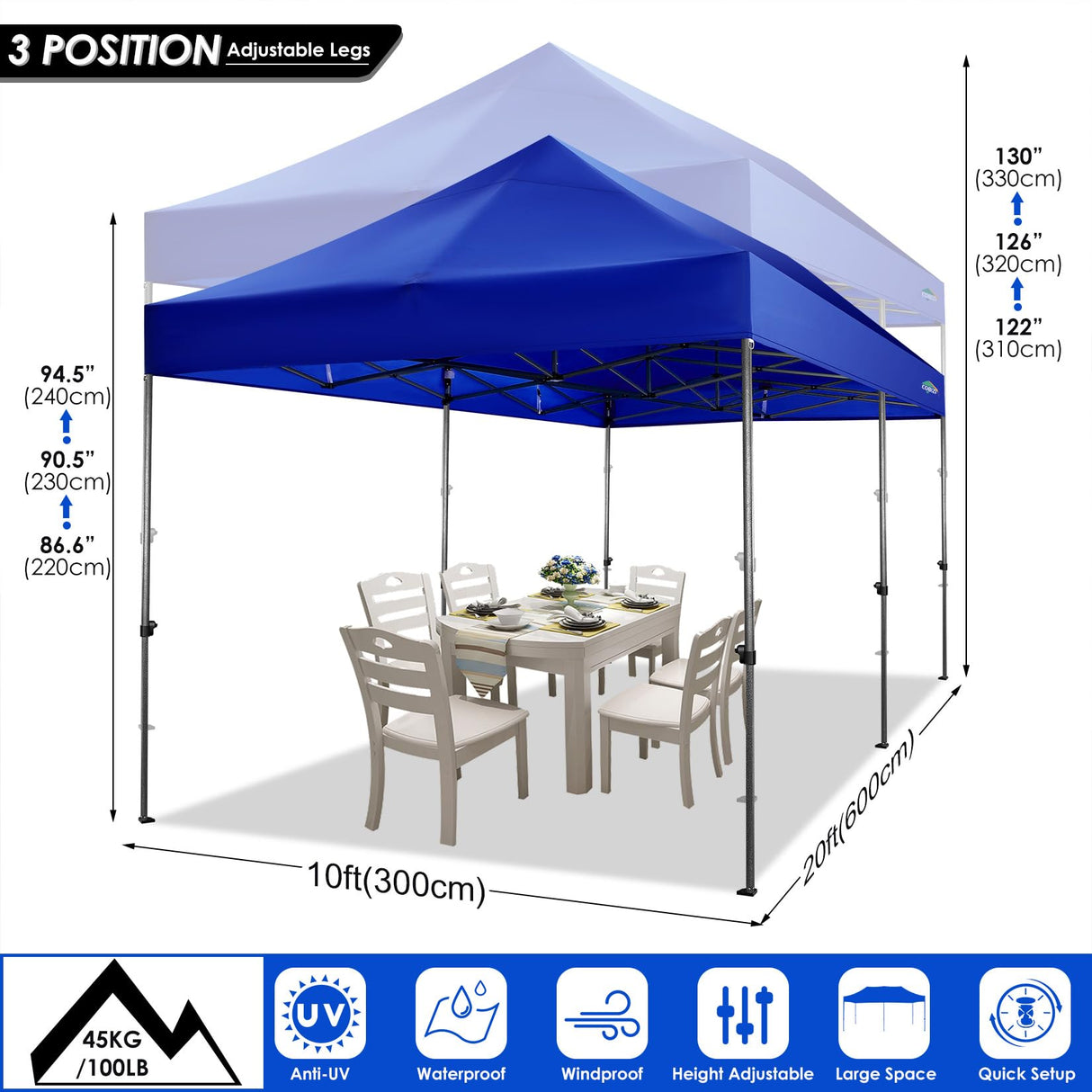 COBIZI 10x20 Heavy Duty Pop up Canopy Tent with 6 sidewalls Easy Up Commercial Outdoor Canopy Wedding Party Tents for Parties All Season Wind & Waterproof Gazebo with Roller Bag,Navy Blue(Thickened) COBIZI