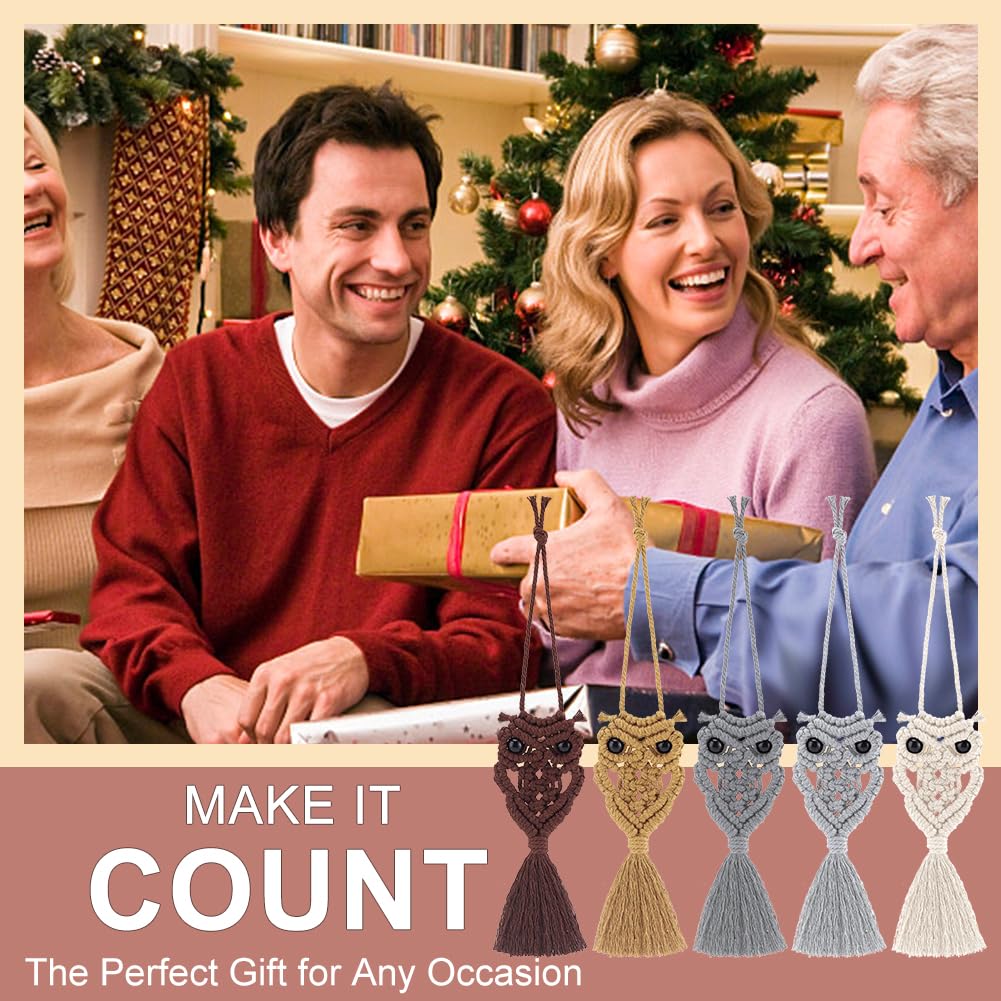 ACRNIGHEET 5PCS Macrame Owl Wall Hanging Kit for Adults Beginners, Boho DIY Macrame Starter Kit with Video Instructions, Home Decor Craft Kit ACRNIGHEET