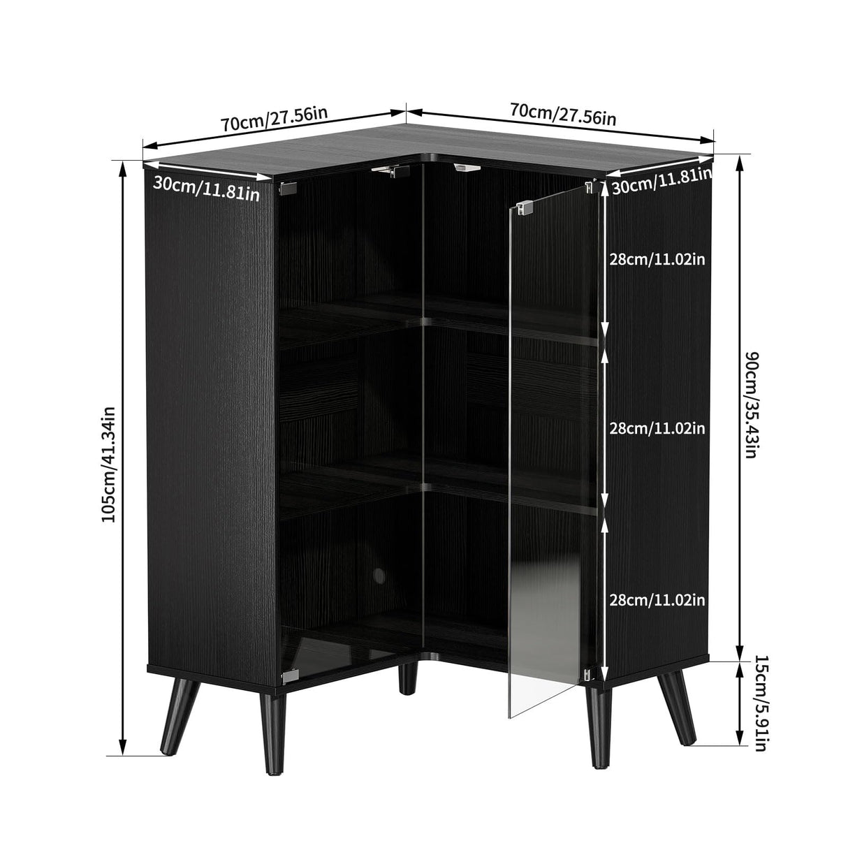 PAKASEPT 3-Tier Corner Glass Display Cabinet with LED Lights for Collectibles,Display Case with Tempered Glass Doors,Curio Cabinet with 6 Adjustable Shelves,Kids Bookcase for Bedroom, Living Room PAKASEPT