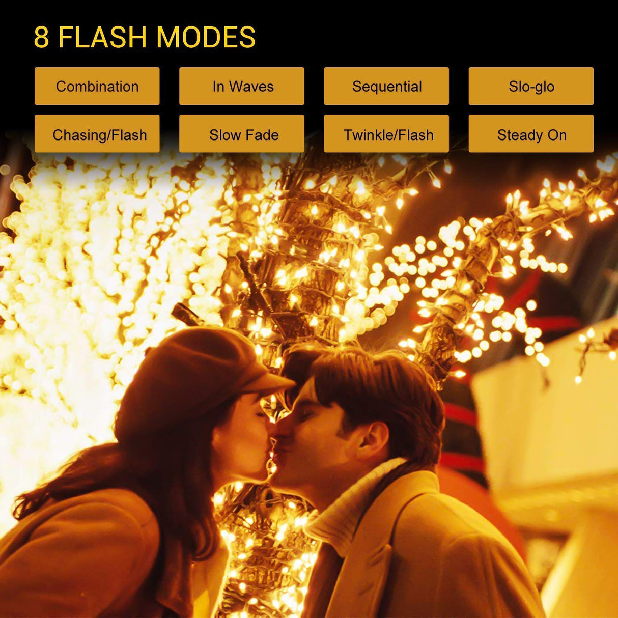 Quntis 82ft 1000 LED Cluster Christmas String Lights - Dark Green Wire Christmas Tree Lights - 8 Modes Outdoor Waterproof Christmas Lights Plug in for Holiday Wedding Party Home Decor, Warm White Quntis